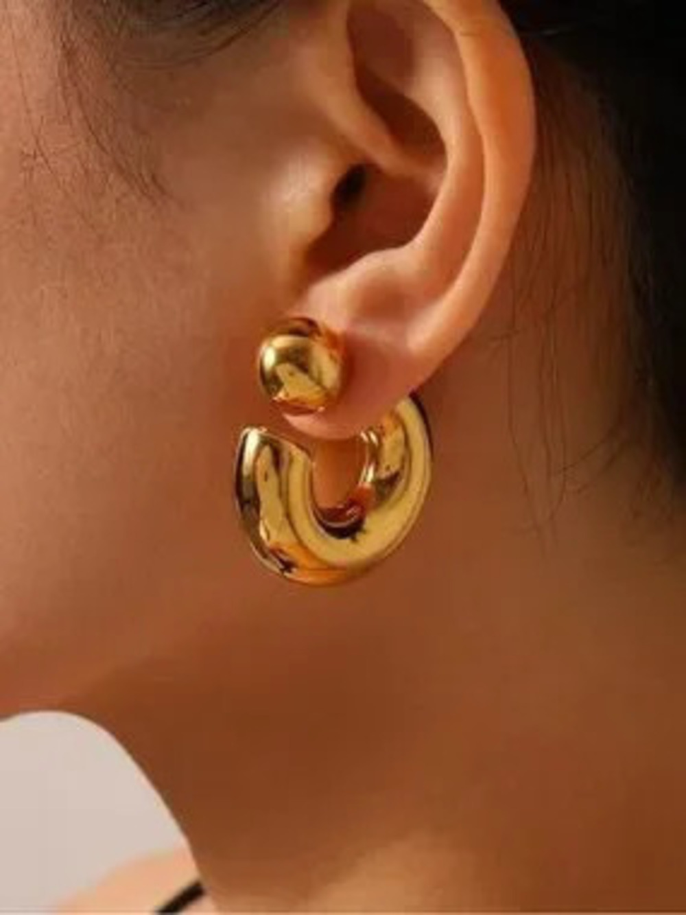 Modern Gold Double-Stud Hoop Earrings
